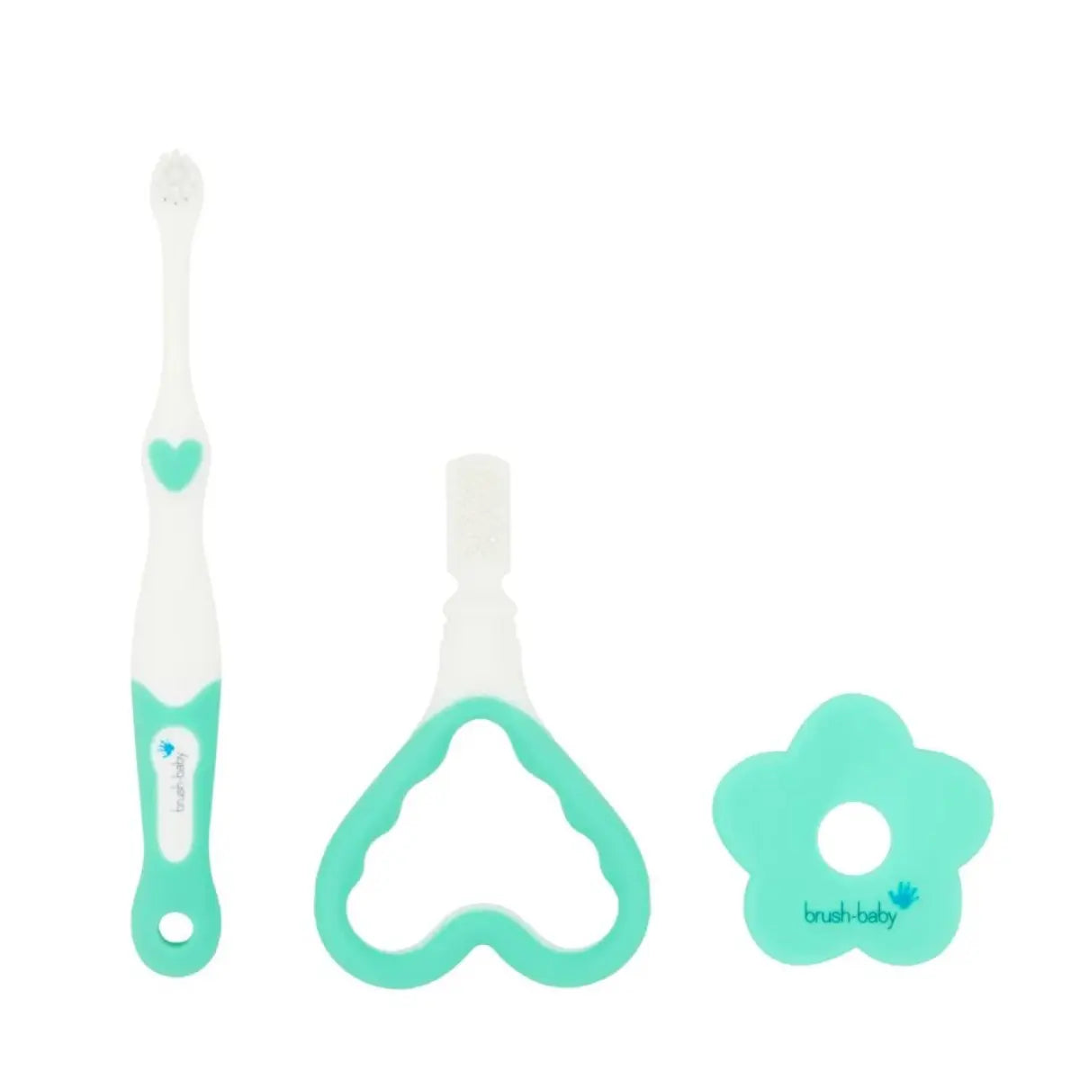 Brush Baby Teal My First baby toothbrush and baby Teether for teething symptoms
