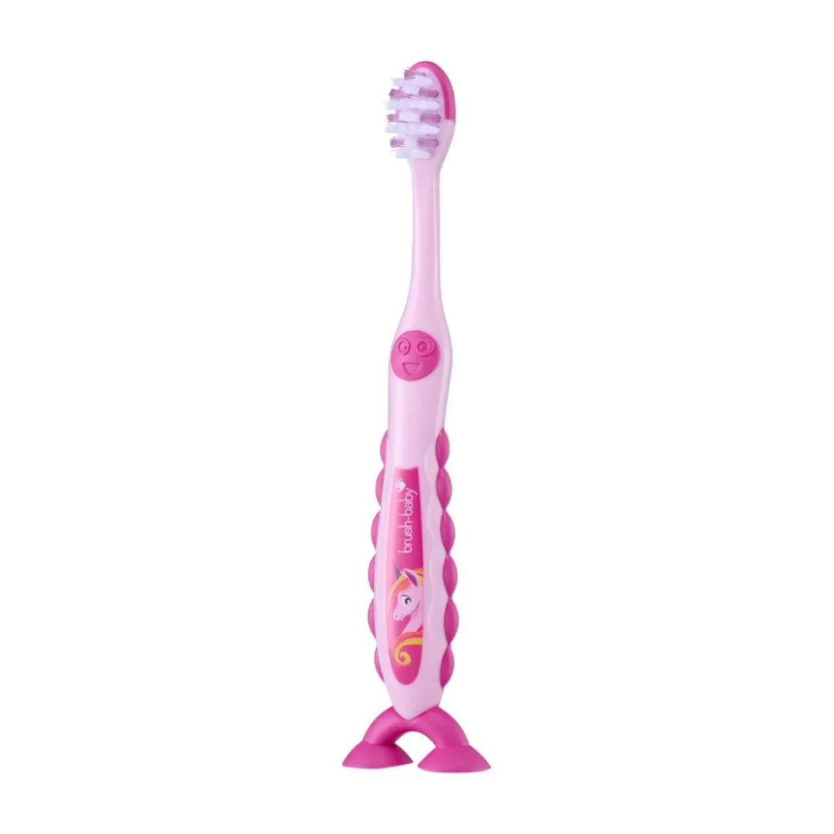 Pink Flossy the Unicorn Deep clean soft Bristles toothbrush Flossbrush with dark pink sucker feet for 3-6 year olds
