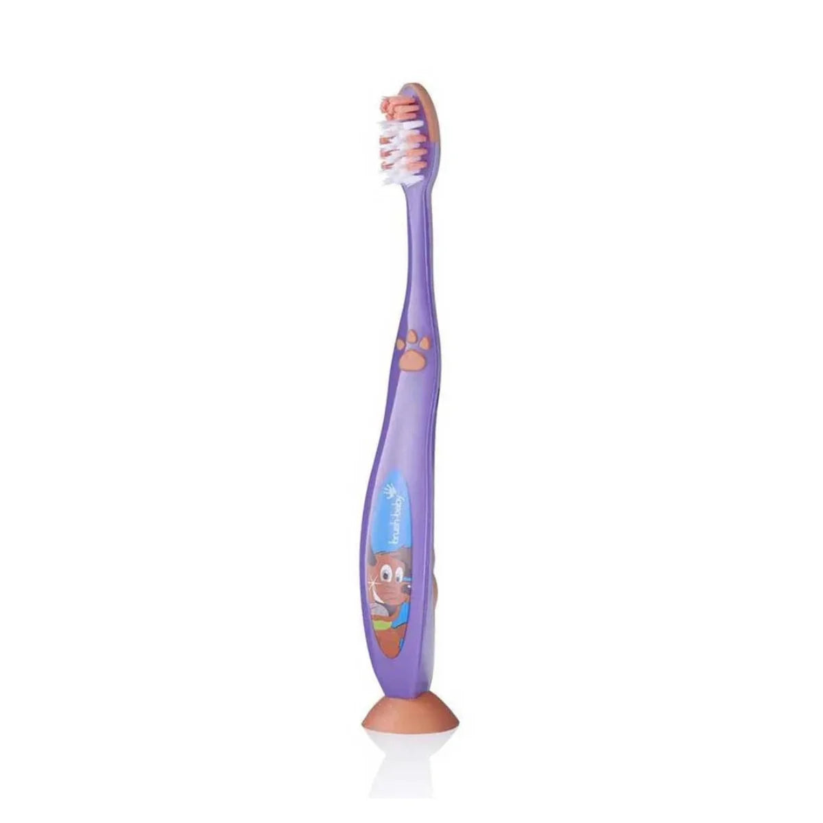 Purple 6 years and older flossbrush bristles toothbrush for children with handle and sucker feet
