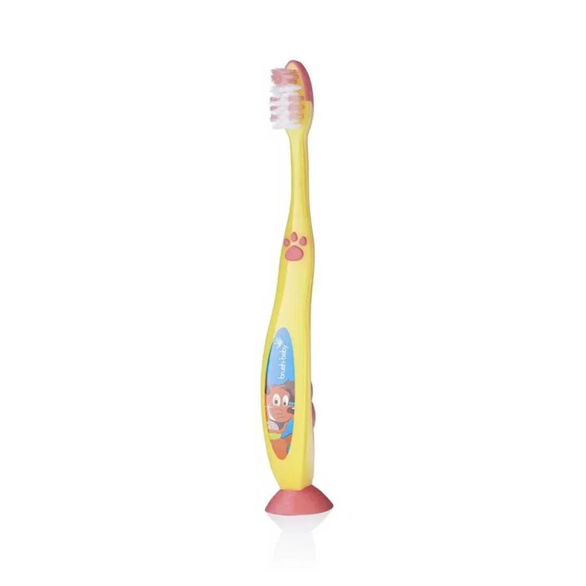flossbrush soft bristles toothbrush for kids in yellow with orange sucker feet for 6+ year olds