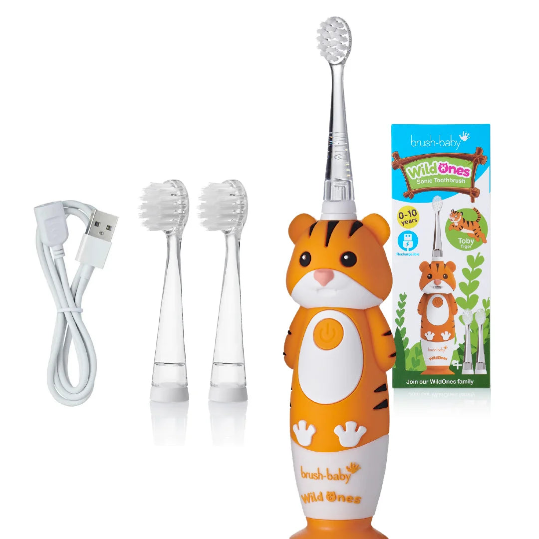 WildOnes™ Tiger Kids Electric Rechargeable Toothbrush and WildOnes Applemint Toothpaste