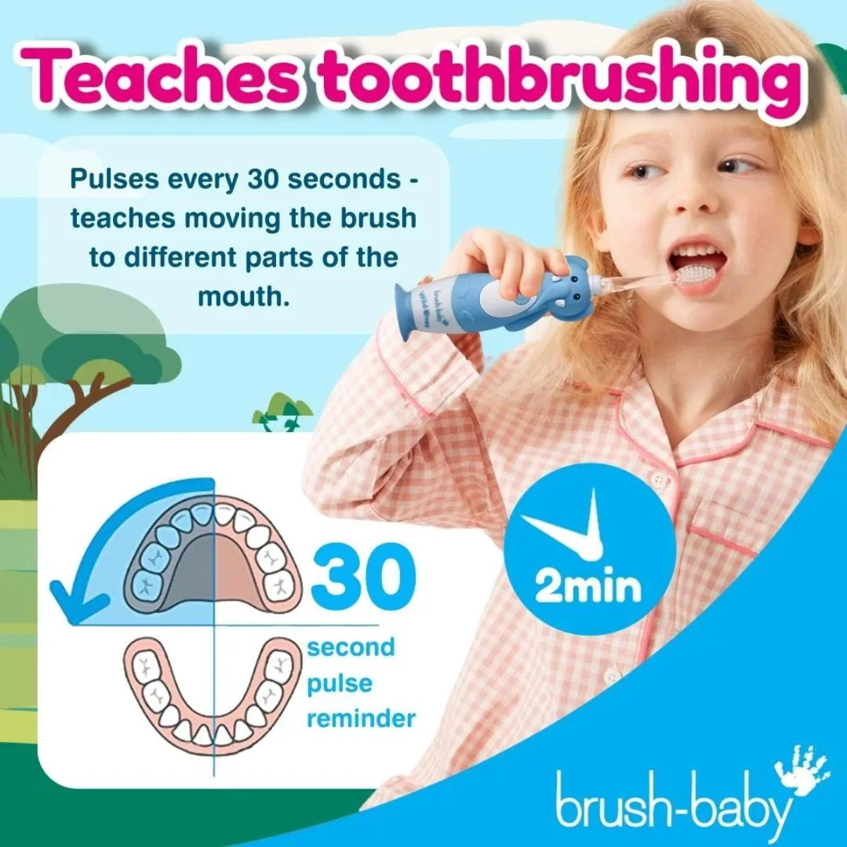 brushbaby WildOnes Elephant Kids Electric Rechargeable Toothbrush with timer