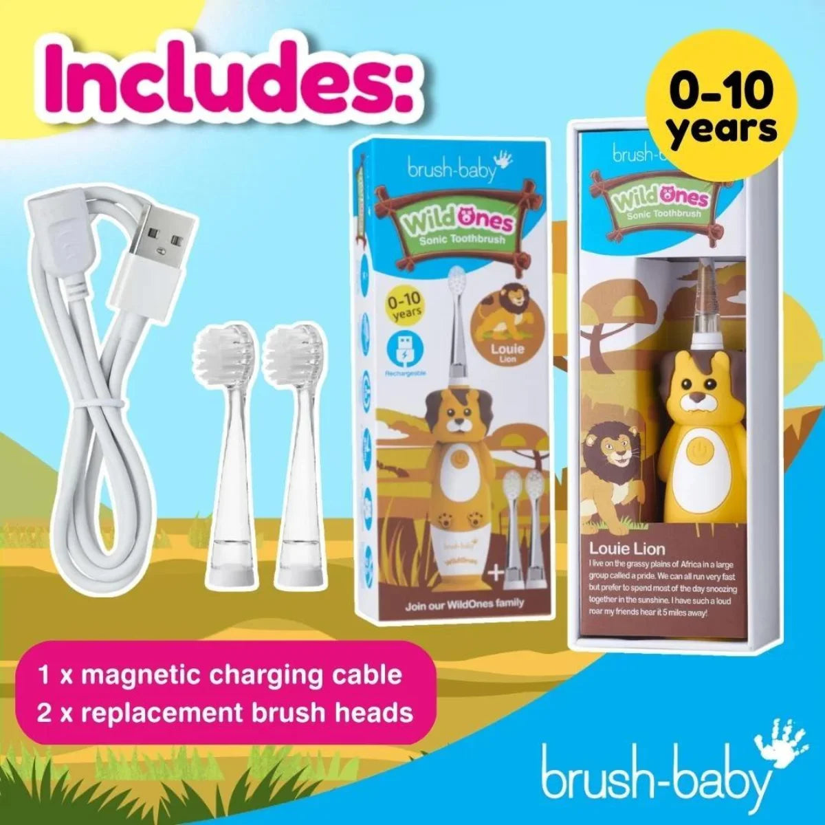 BrushBaby WildOnes Lion Kids Rechargeable Electric Toothbrush replacement heads