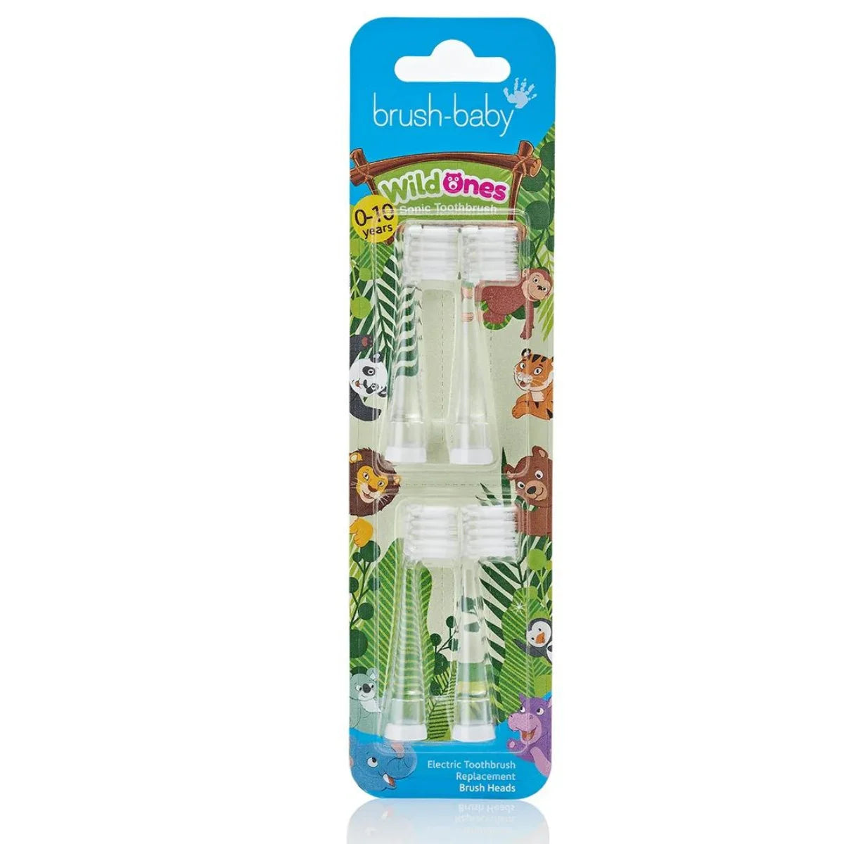 4 clear deep cleaning bristles toothbrush WildOnes replacement brush heads for children by BrushBaby