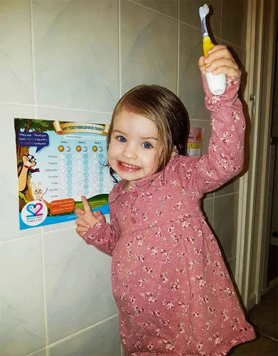 Little girls had fun brushing her teeth with brush baby kids toothbrush