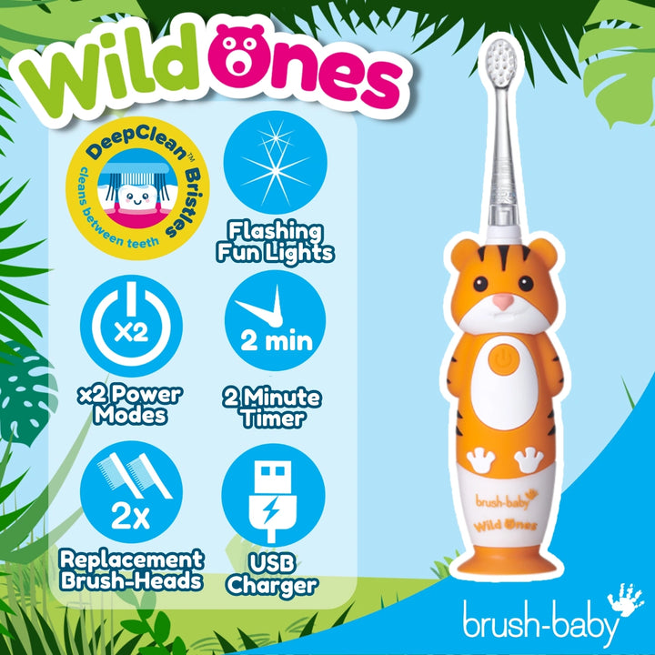 brush-baby | wildones tiger kids electric toothbrush | childrens toothbrush | brush-baby