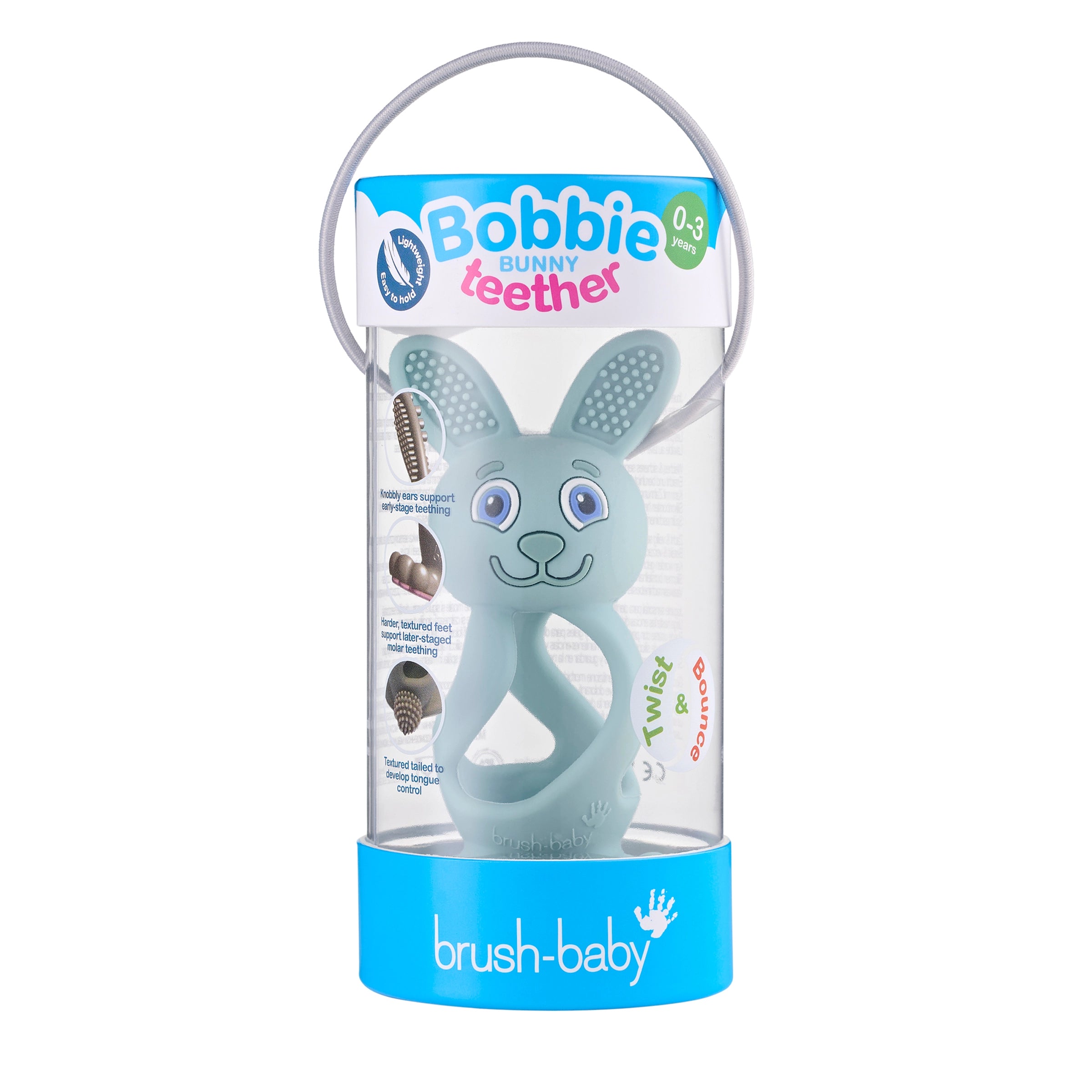 Brush Baby Bobbie Bunny Baby Teether Toy Eucalyptus Green | Twist & Bounce Teething Toy