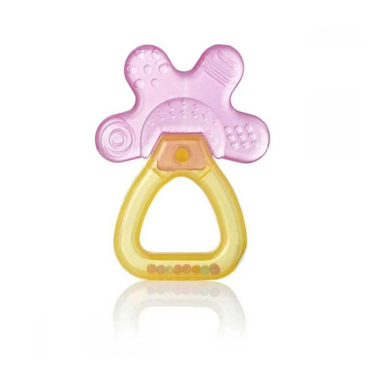 Pink and yellow rattle and baby teether for babies