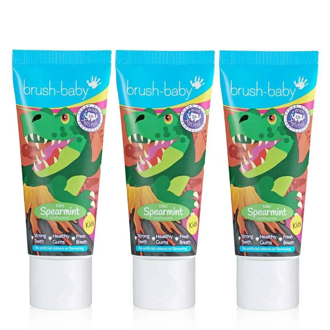 children's spearmint flavoured baby toothpaste in a pack of 3