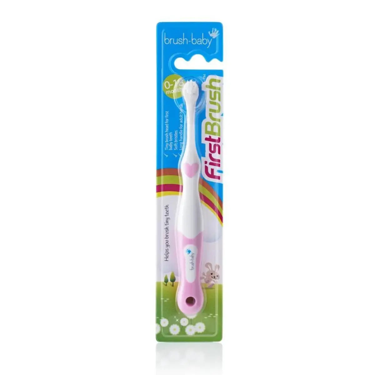 pink firstbrush first toothbrush for babies and toddlers packaging