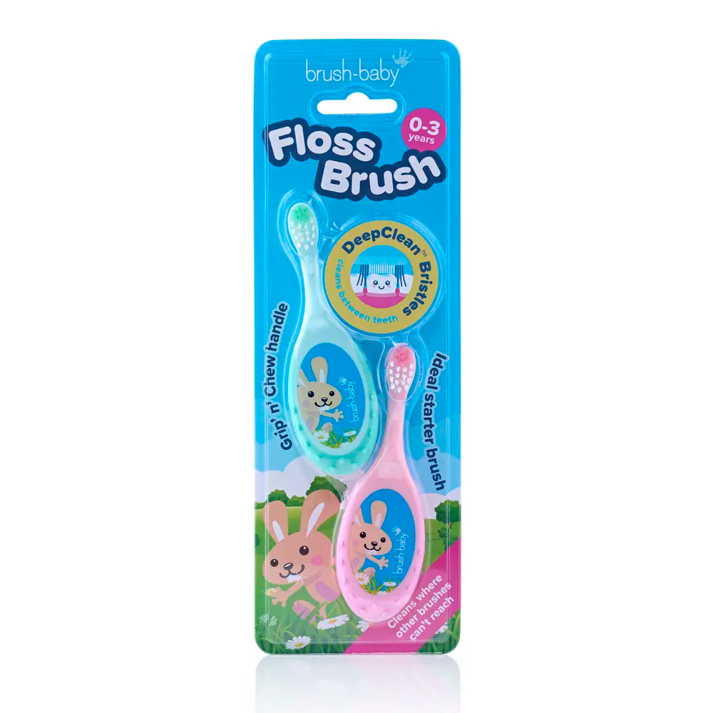 Baby toothbrush for toddlers pink and teal double pack