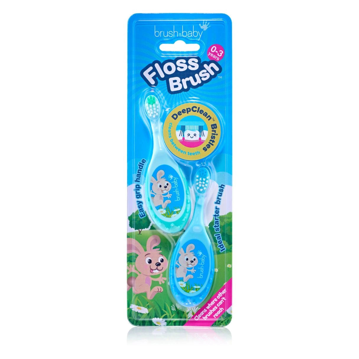 FlossBrush™ Baby Bristles Toothbrush (0-3 Years) Double Pack - Blue & Teal