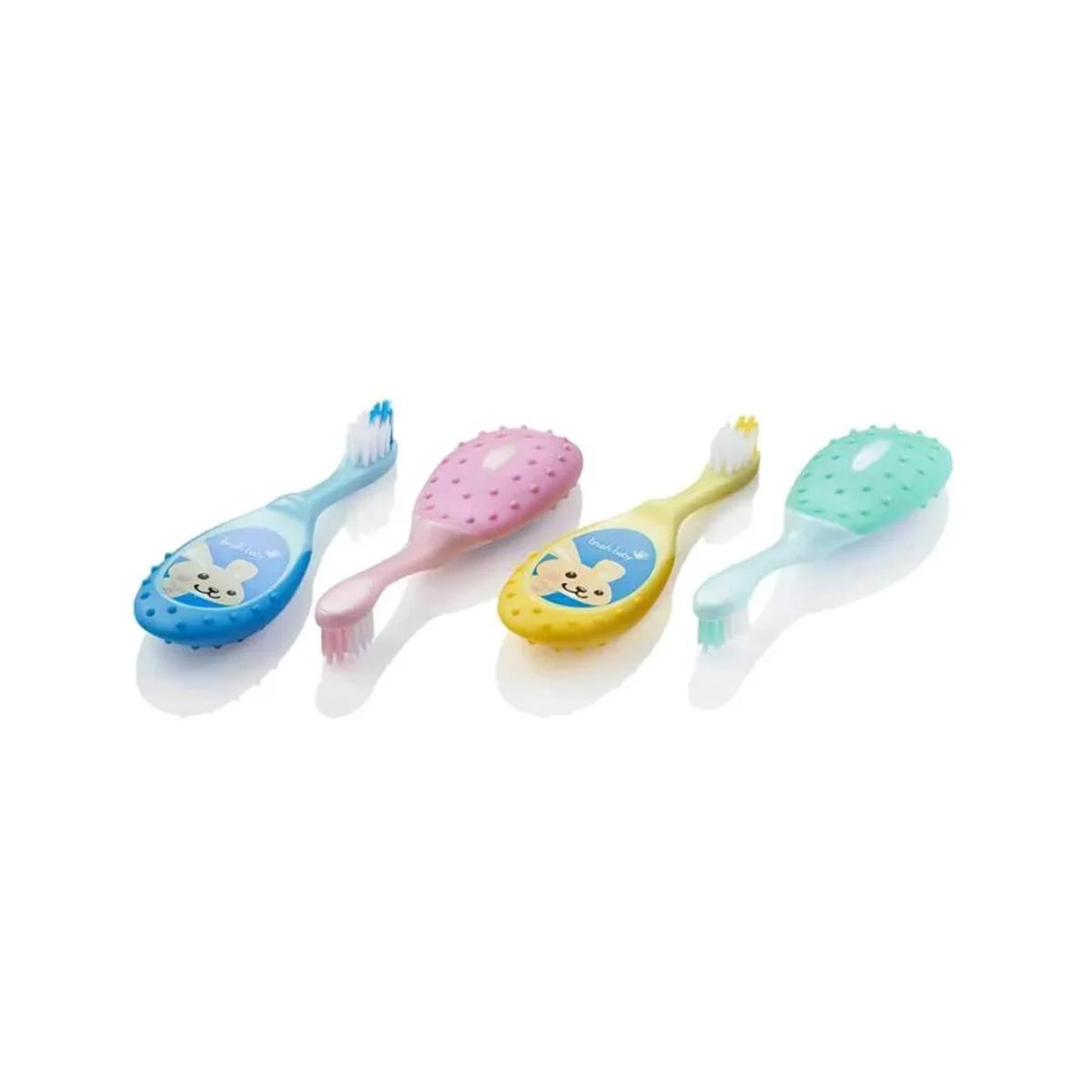 easy to hold manual FlossBrushes baby soft bristles toothbrush in blue, pink, yellow and teal