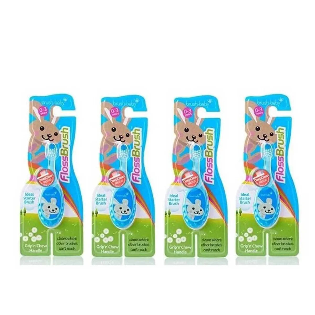 4 pack of blue grip and chew handle flossbrushes baby soft bristles toothbrush
