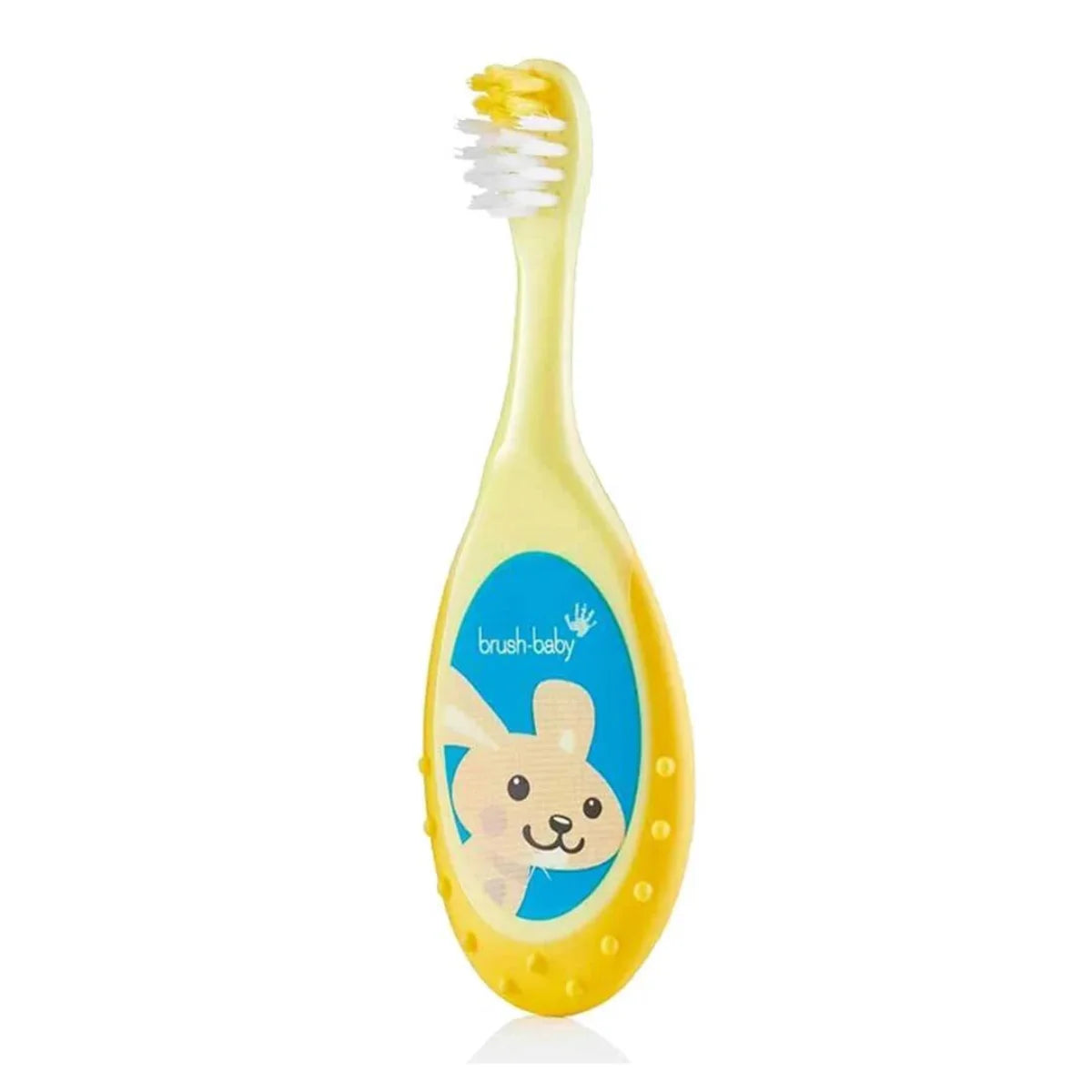 yellow flossbrush baby first toothbrush perfect for 0-3 year olds