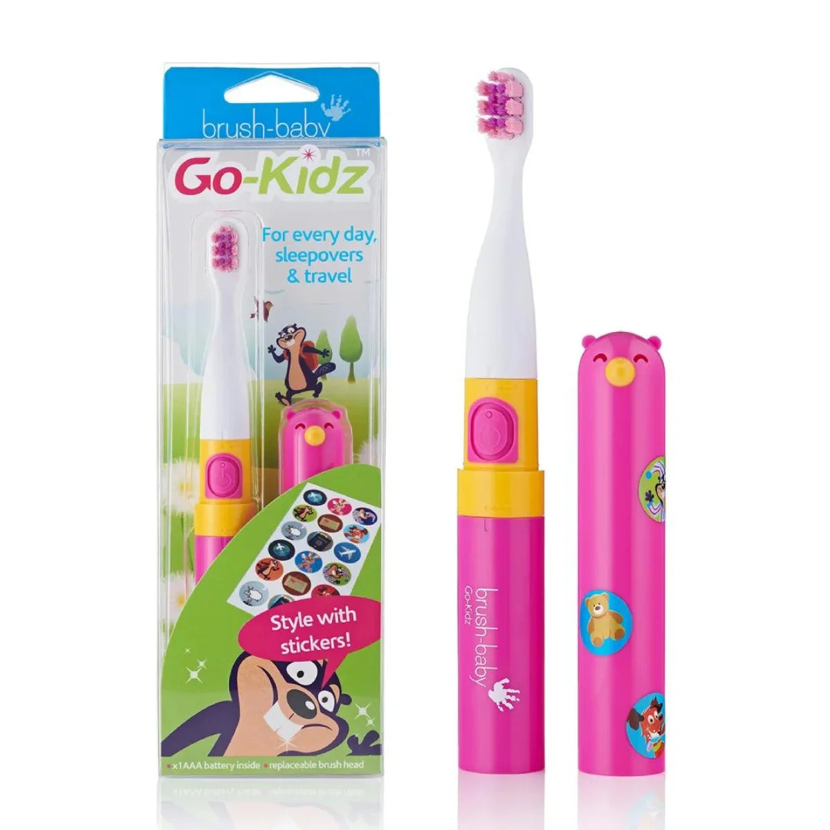 BrushbBay Go-Kidz Pink Travel Kids Electric Toothbrush 