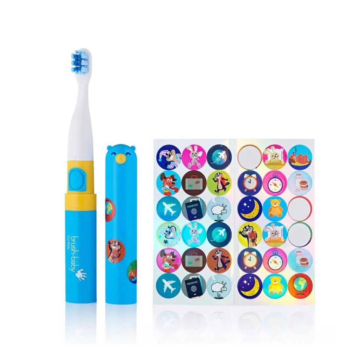 BrushBaby Go-Kidz travel Kids Electric ToothbrushBlue Go-Kidz Travel Electric Toothbrush for Children with brush head cover cap and stickers