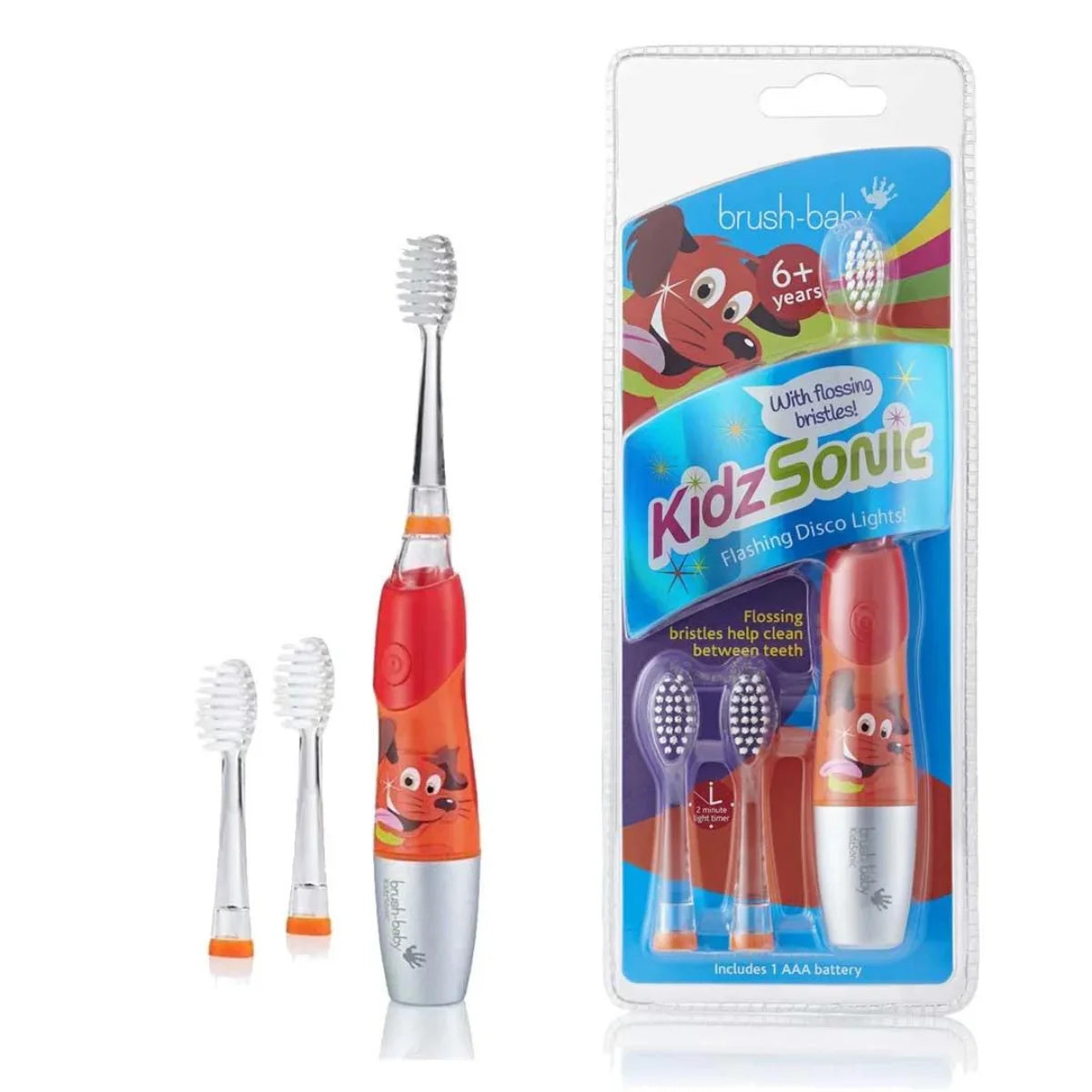Red childrens kids sonic electric toothbrush with 2 clear replacement brushheads