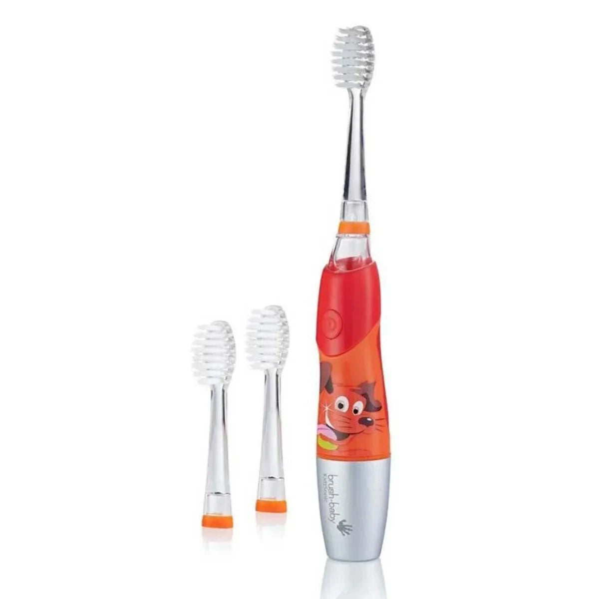 Red childrens kids sonic electric battery toothbrush with 2 clear replacement toothbrushheads