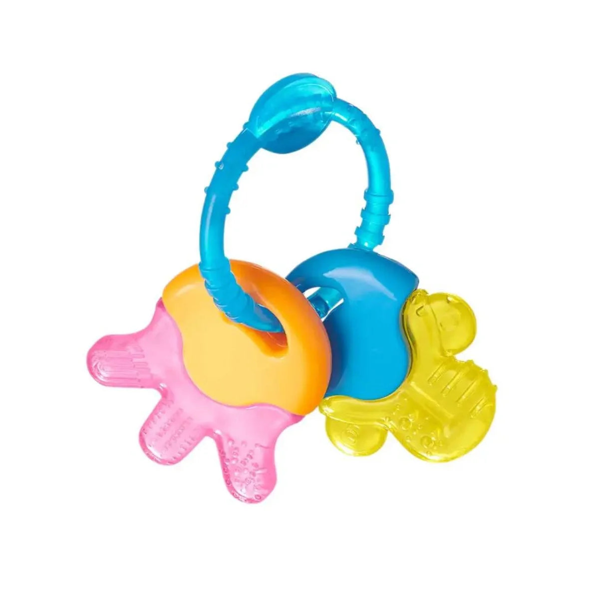 blue and yellow and pink and orange cool&calm baby teether keys included in brushbaby baby-on-the-go bundle