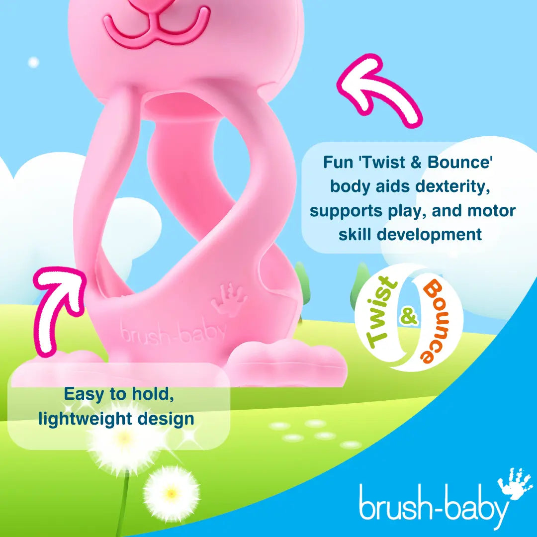 Brush Baby Bobbie Bunny Baby Teether Toy Eucalyptus Green | Twist & Bounce Teething Toy