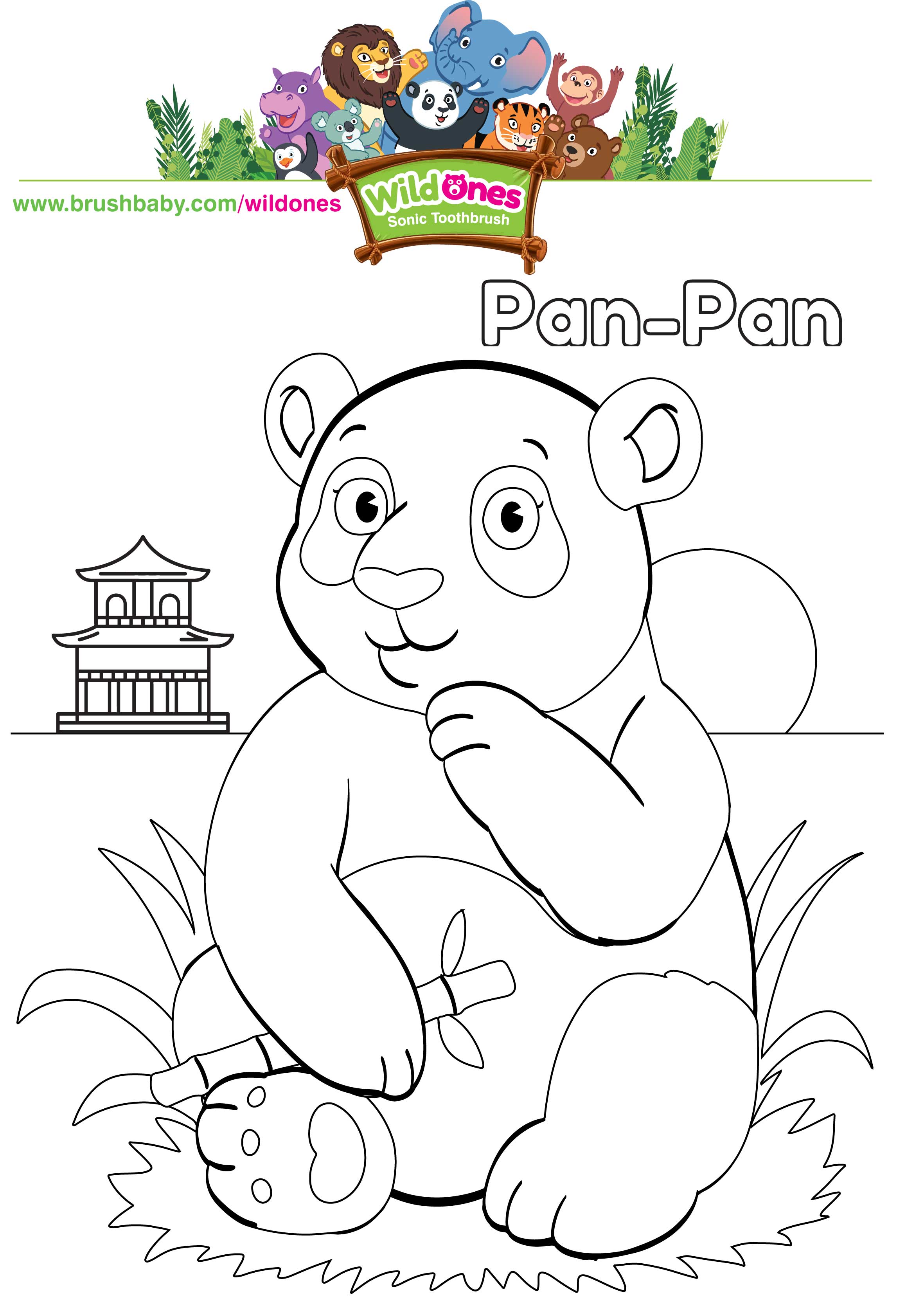 WildOnes Kids Electric Rechargeable Toothbrush Panda Childrens Colouring Downloadable Activity Sheet