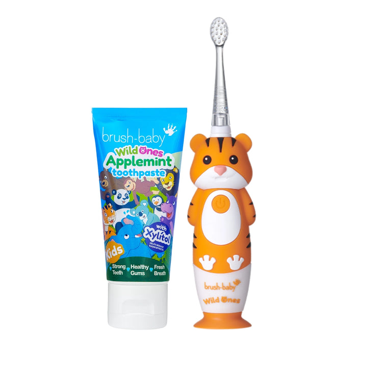 WildOnes™ Tiger Kids Electric Rechargeable Toothbrush and WildOnes Applemint Toothpaste