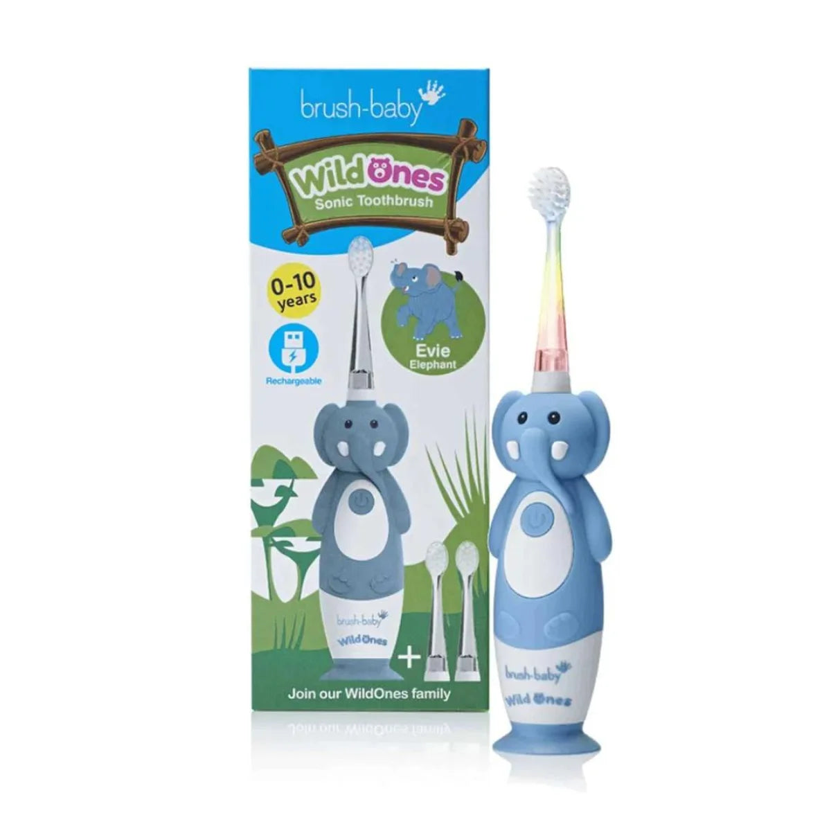 Blue and White WildOnes Evie Elephant electric Toothbrush for kids with flashing lights