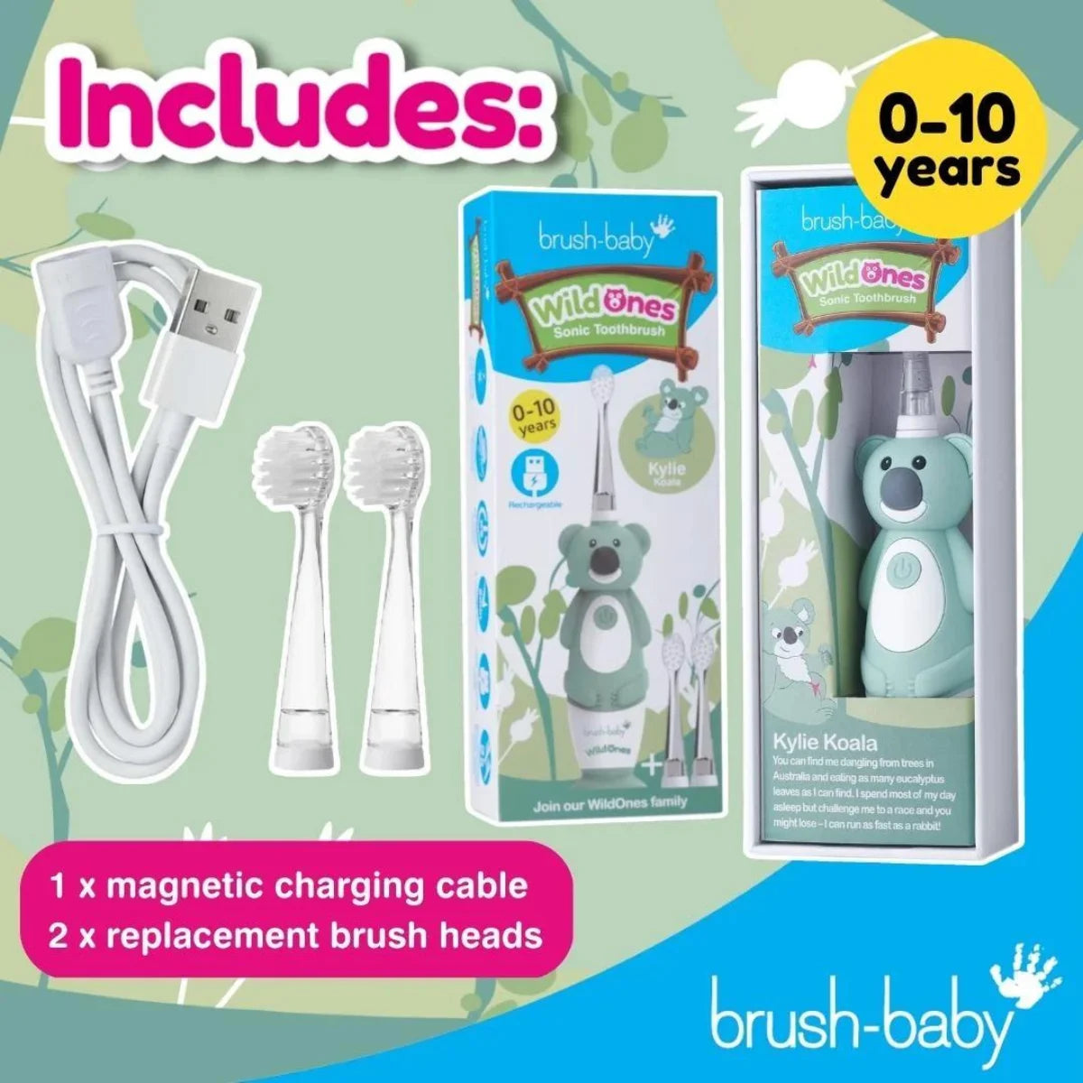 Brush Baby WildOnes Koala Kids Electric Rechargeable toothbrush with replacement brush heads