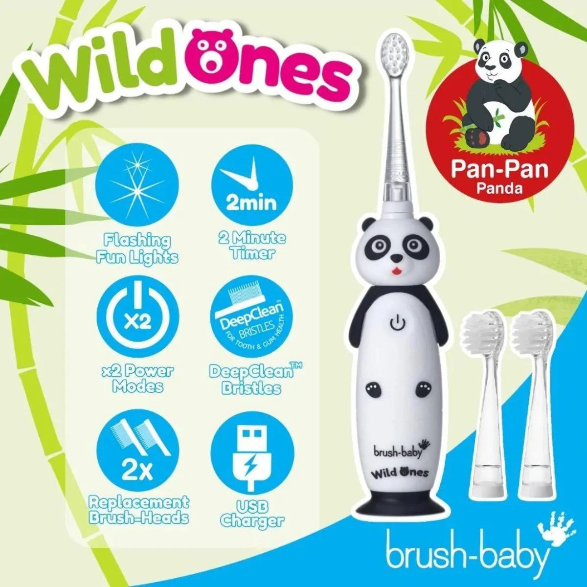 Brushbaby Panda WildOnes Kids electric rechargeable toothbrush 