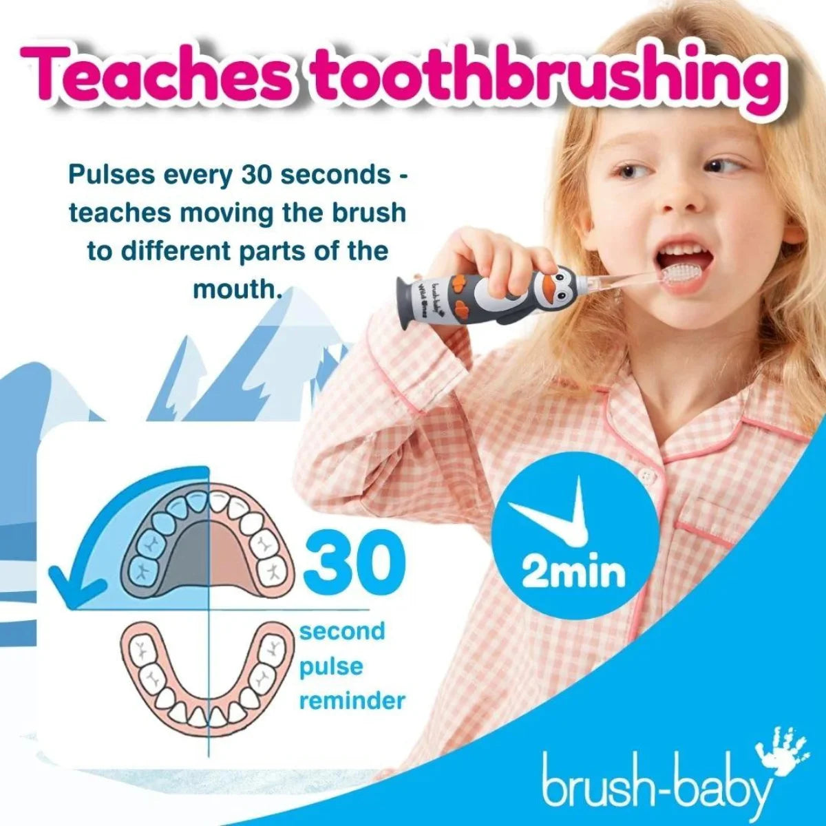 BrushBaby WildOnes Penguin Kids sonic Electric Rechargeable Toothbrush