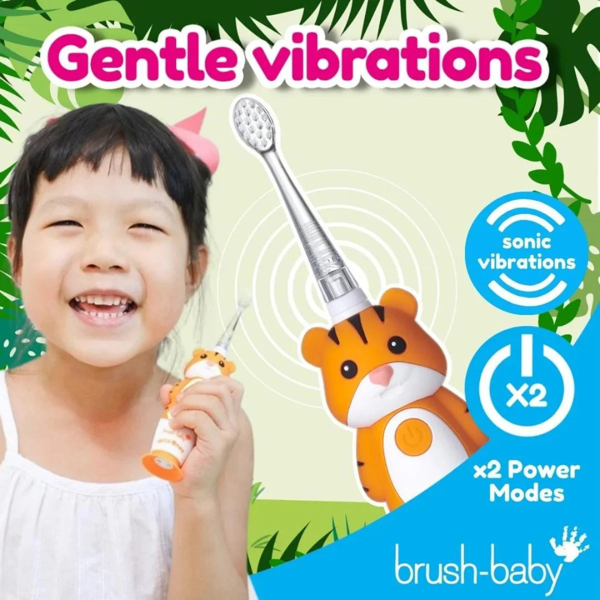BrushBaby WildOnes Tiger Kids Electric Rechargeable Toothbrush