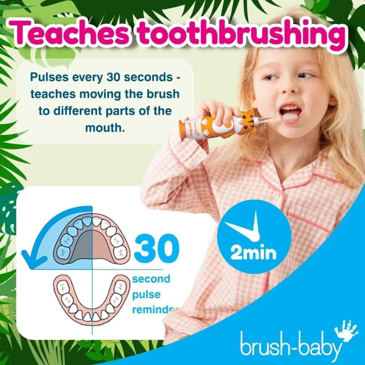 BrushBaby WildOnes Tiger Kids Sonic Rechargeable Toothbrush for children