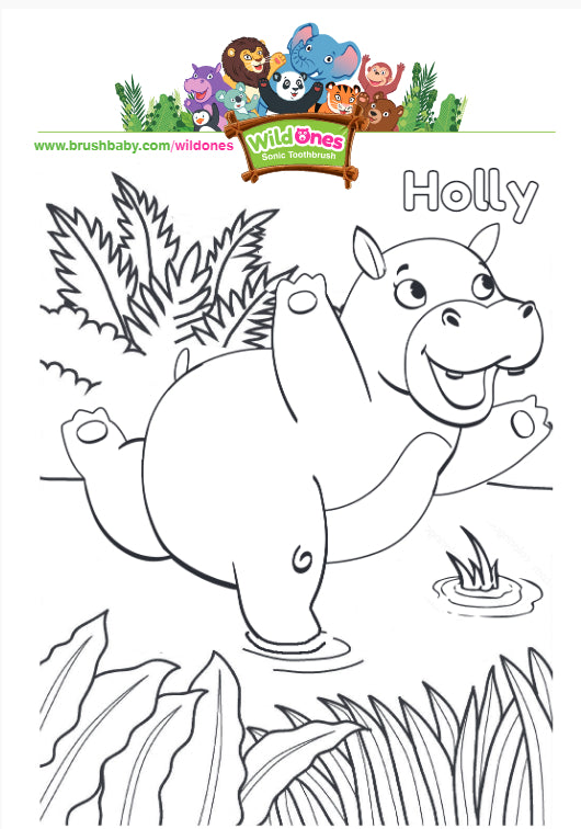 WildOnes Kids Electric Rechargeable Toothbrush Hippo Colouring Activity Page