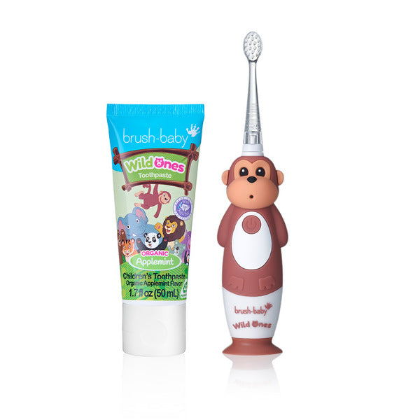 WildOnes™ Monkey Kids Electric Rechargeable Toothbrush and WildOnes Applemint Toothpaste set
